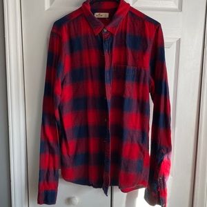 Men’s large Hollister dress shirt button-down plaid red and blue